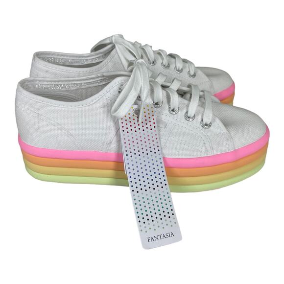 Superga 2790 Candy Sneaker 6.5 Hot Pink Multi White Platform Low Top Revolve New - Picture 3 of 7